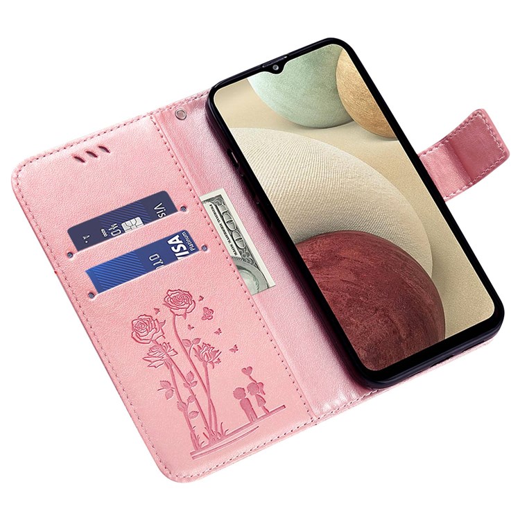 Flowers Couples Imprinted Pattern Phone Case for Samsung Galaxy A23 4G, Anti-scratch PU Leather Stand Wallet Design Protective Phone Shell - Pink-2