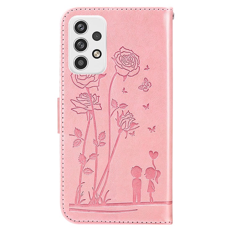 Flowers Couples Imprinted Pattern Phone Case for Samsung Galaxy A23 4G, Anti-scratch PU Leather Stand Wallet Design Protective Phone Shell - Pink-9