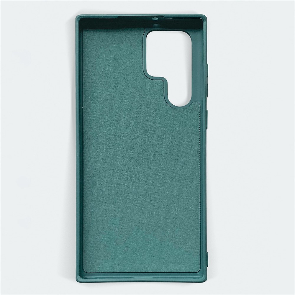 For Samsung Galaxy S22 5G Ultra 5G PU Leather Card Holder Liquid Silicone Texture Feeling Phone Case Rubberized TPU Back Cover - Blackish Green-4