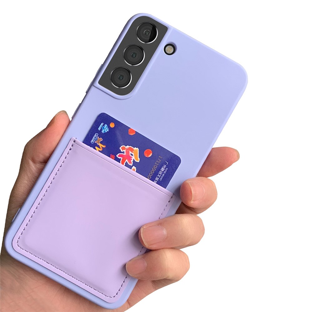 For Samsung Galaxy S22 5G+ 5G PU Leather Card Slot Rubberized TPU Case Liquid Silicone Texture Feeling Phone Cover - Light Purple-2