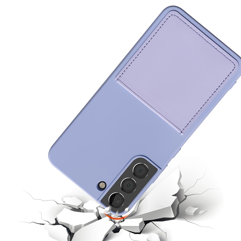 For Samsung Galaxy S22 5G+ 5G PU Leather Card Slot Rubberized TPU Case Liquid Silicone Texture Feeling Phone Cover - Light Purple-3
