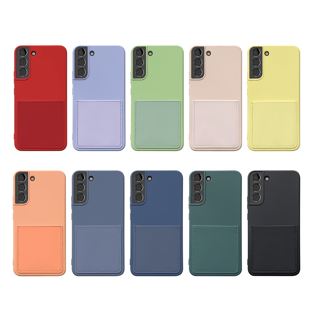 For Samsung Galaxy S22 5G+ 5G PU Leather Card Slot Rubberized TPU Case Liquid Silicone Texture Feeling Phone Cover - Light Purple-5