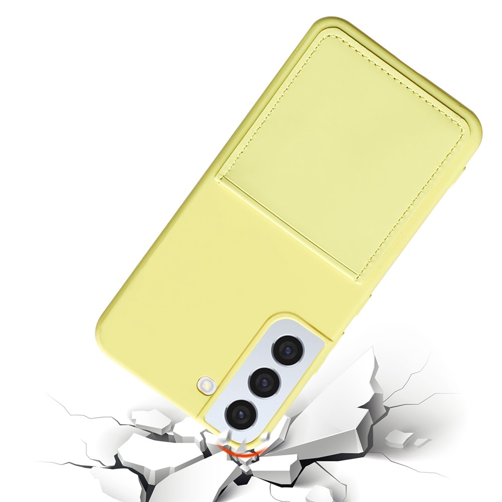 For Samsung Galaxy S22 5G Liquid Silicone Texture Rubberized Soft TPU Phone Case with PU Leather Card Slot - Yellow-3
