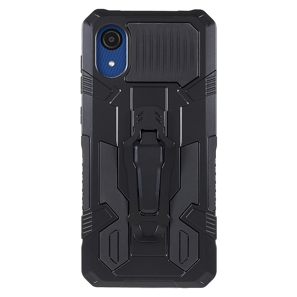 MechWarrior Proiect for Samsung Galaxy A03 Core Shockproof Anti-scratch Built-in Metal Sheet Hybrid Hard PC Soft TPU Case with Back Clip Kickstand - Black-2