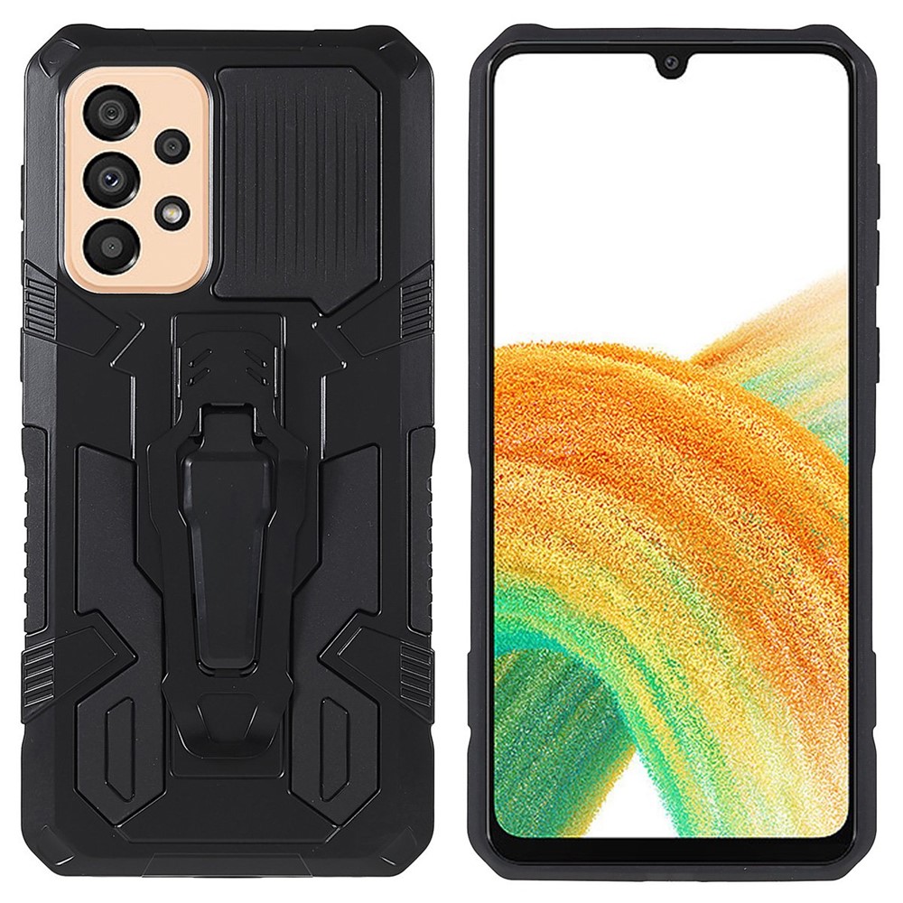 MechWarrior Proiect for Samsung Galaxy A33 5G Well-protected Anti-fall Built-in Metal Sheet Hybrid Hard PC Soft TPU Case with Back Clip Kickstand - Black-1