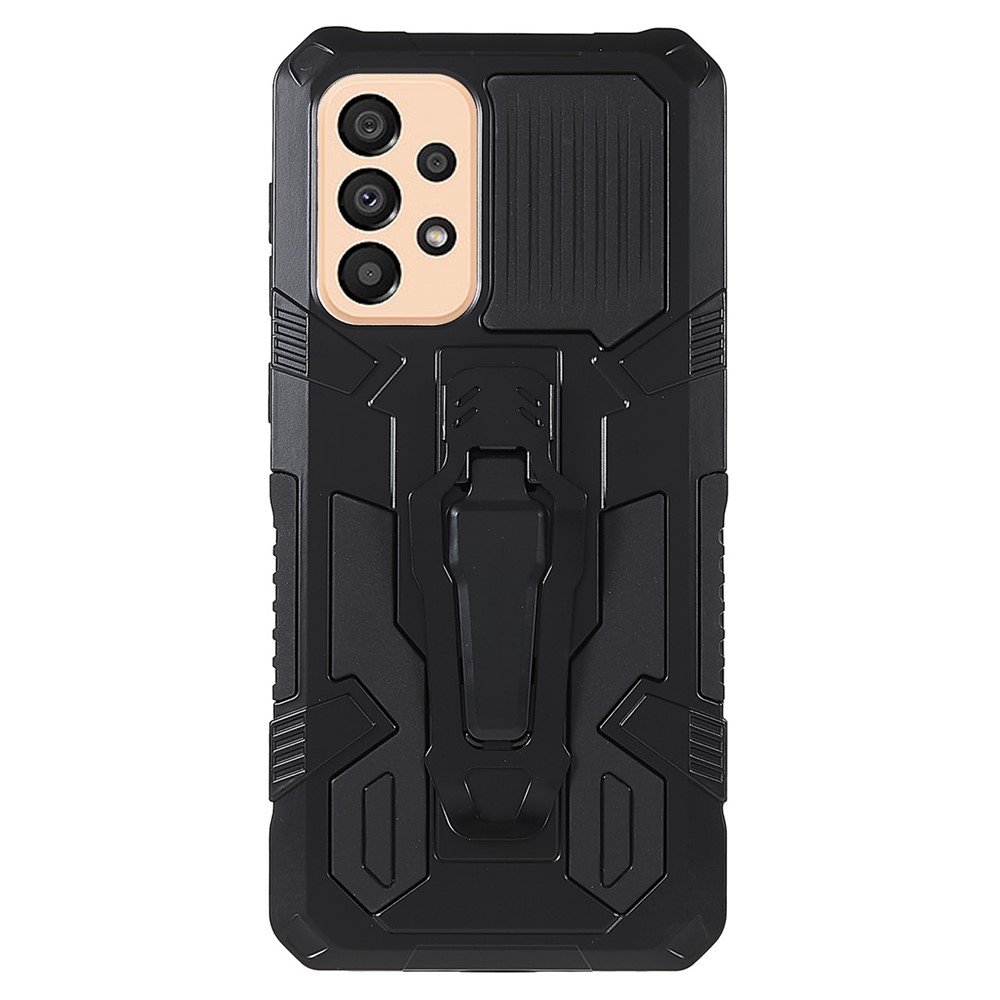 MechWarrior Proiect for Samsung Galaxy A33 5G Well-protected Anti-fall Built-in Metal Sheet Hybrid Hard PC Soft TPU Case with Back Clip Kickstand - Black-2