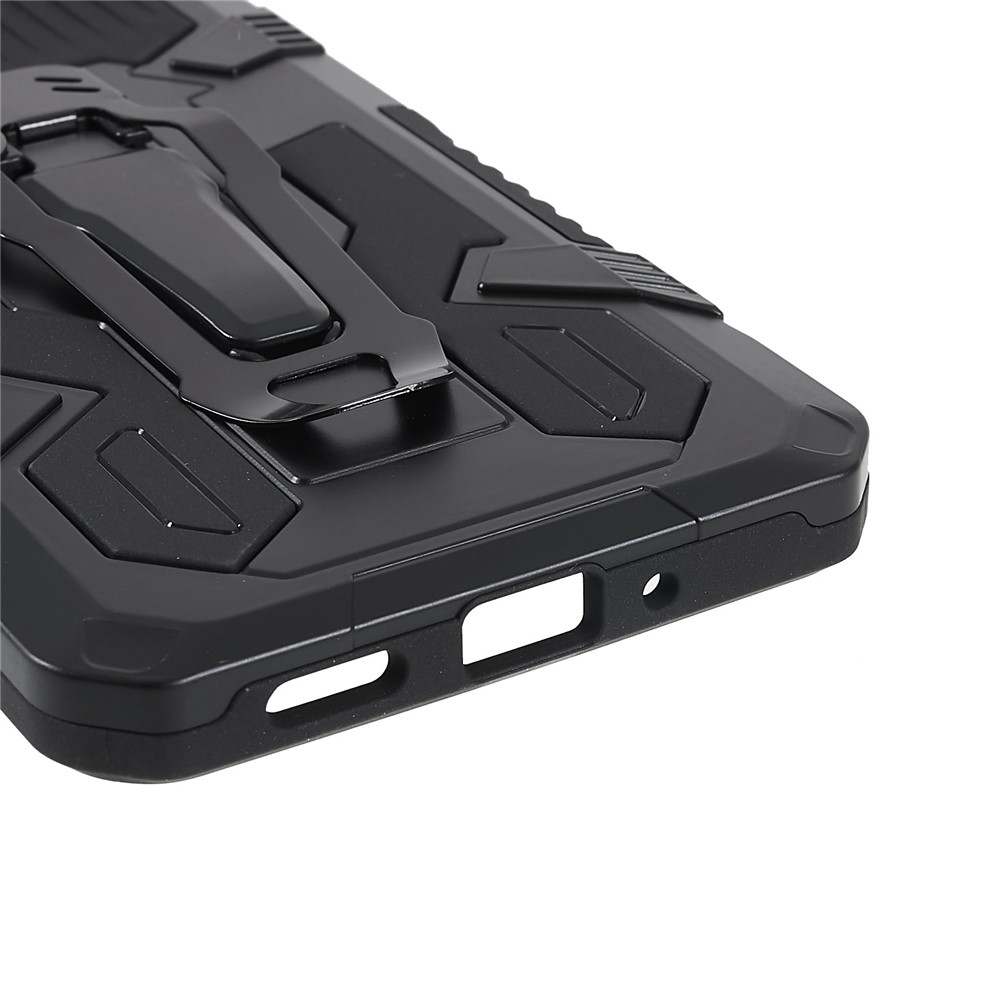 MechWarrior Proiect for Samsung Galaxy A33 5G Well-protected Anti-fall Built-in Metal Sheet Hybrid Hard PC Soft TPU Case with Back Clip Kickstand - Black-7