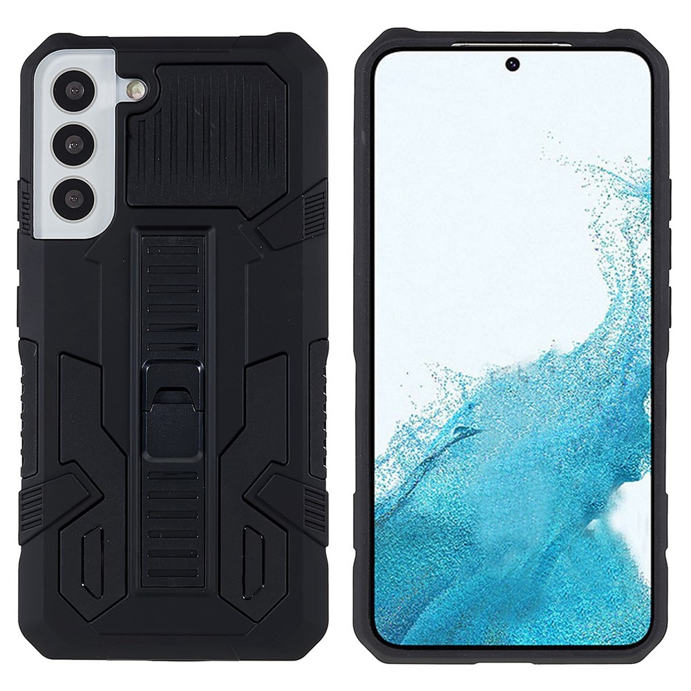 For Samsung Galaxy S22+ 5G Vanguard Well-protected Anti-fall Built-in Kickstand PC + TPU Cell Phone Cover Case - Black-1