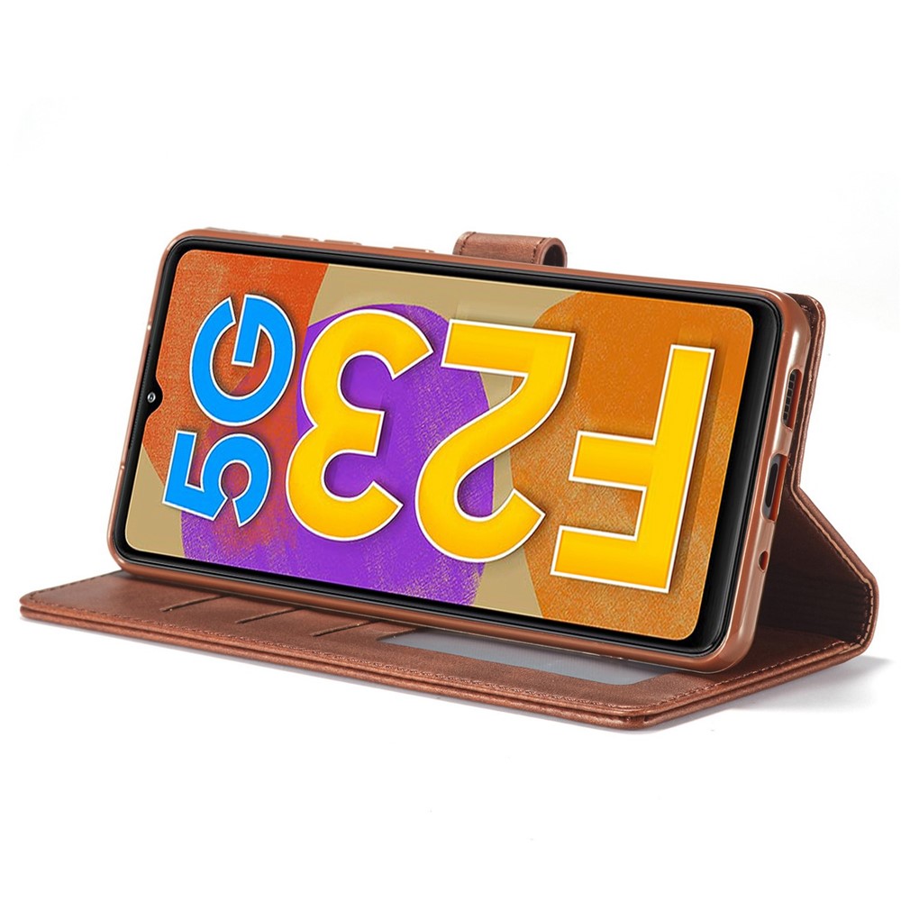 LC.IMEEKE For Samsung Galaxy M23 5G/F23 5G Textured PU Leather Magnetic Clasp Phone Case with Wallet Stand - Brown-3