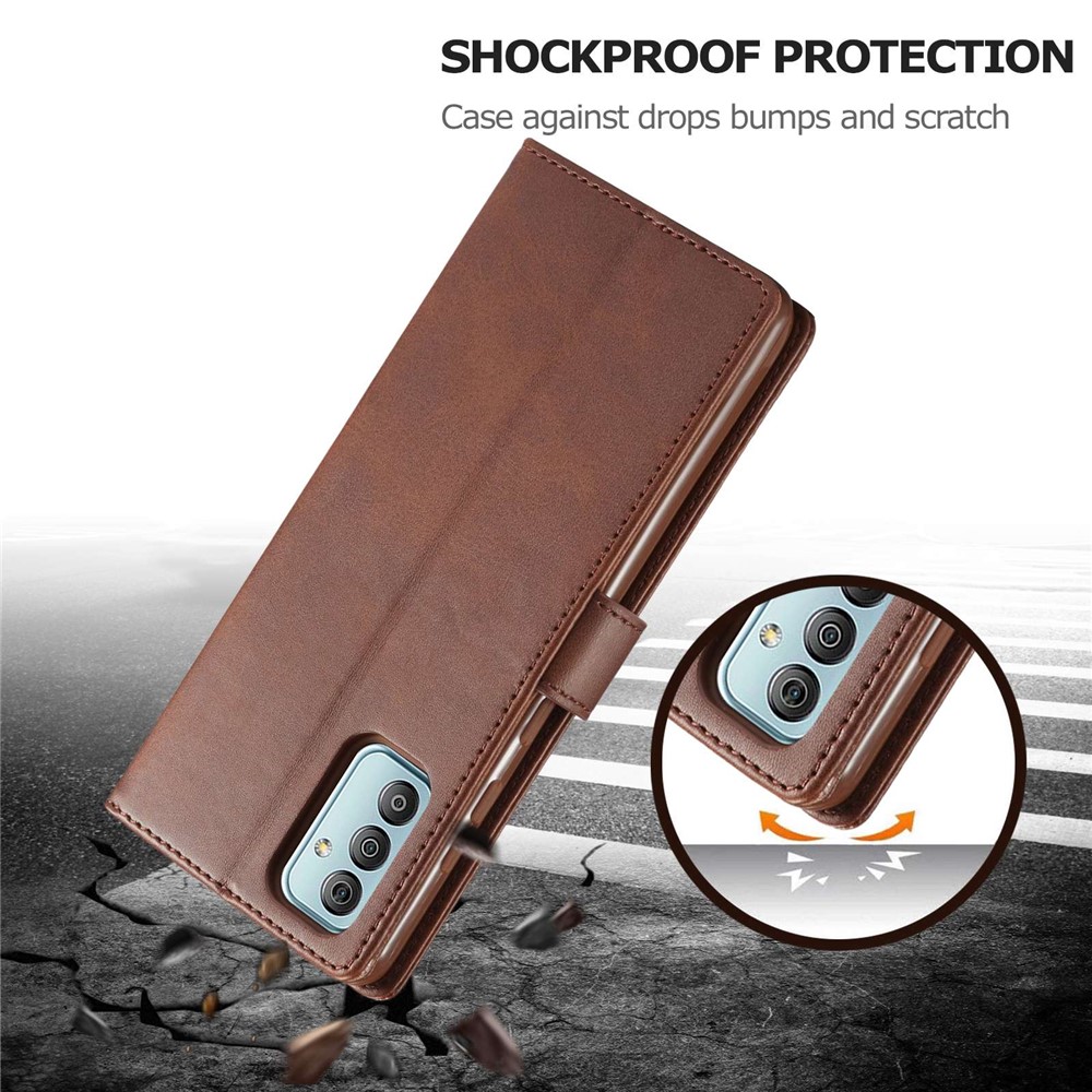 LC.IMEEKE For Samsung Galaxy M23 5G/F23 5G Textured PU Leather Magnetic Clasp Phone Case with Wallet Stand - Brown-6