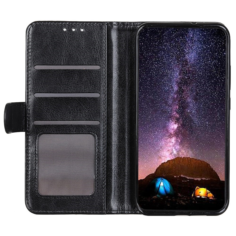 For Samsung Galaxy M53 5G Magnetic Flip Leather Case Crazy Horse Texture Horizontal Viewing Stand Wallet Phone Cover - Black-2