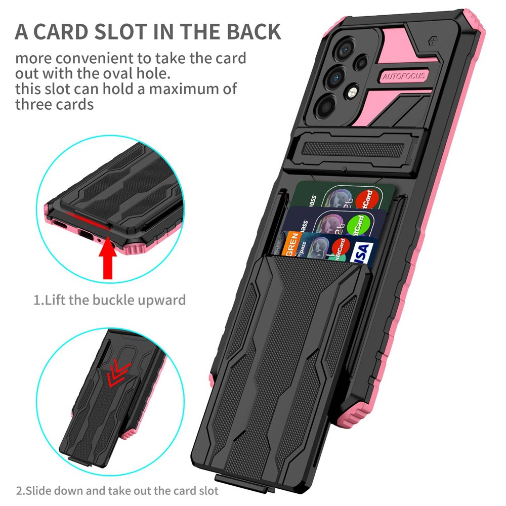 For Samsung Galaxy A23 4G Phone Cover Detachable Card Holder Design Hard PC+Soft TPU Phone Case with Kickstand - Pink-2