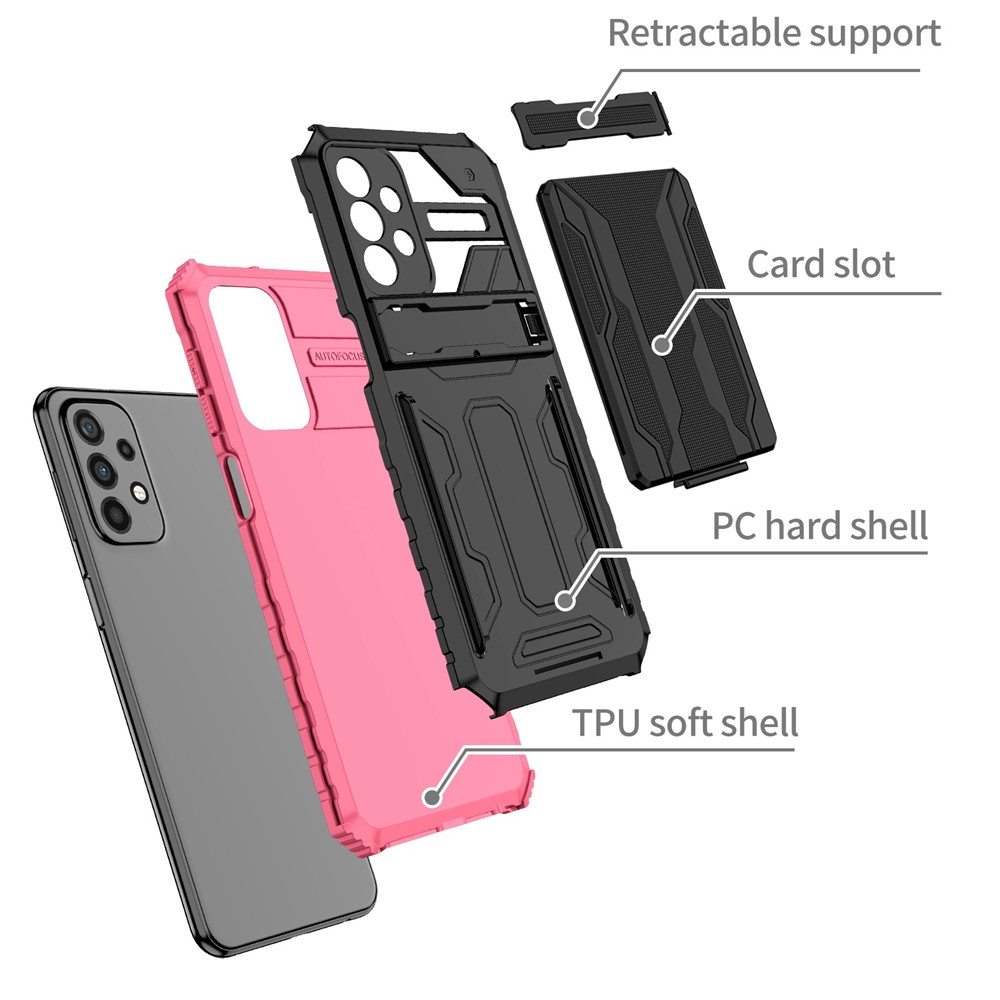 For Samsung Galaxy A23 4G Phone Cover Detachable Card Holder Design Hard PC+Soft TPU Phone Case with Kickstand - Pink-3
