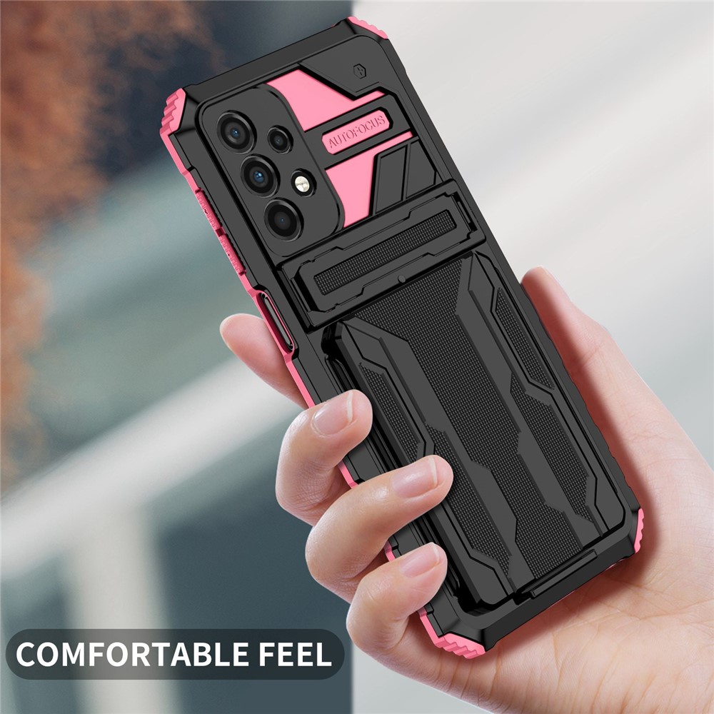 For Samsung Galaxy A23 4G Phone Cover Detachable Card Holder Design Hard PC+Soft TPU Phone Case with Kickstand - Pink-5