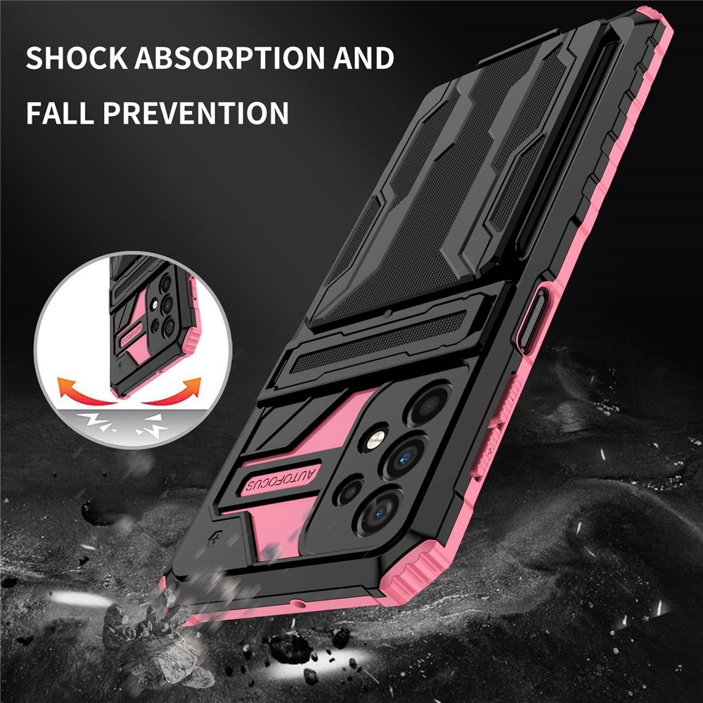 For Samsung Galaxy A23 4G Phone Cover Detachable Card Holder Design Hard PC+Soft TPU Phone Case with Kickstand - Pink-6