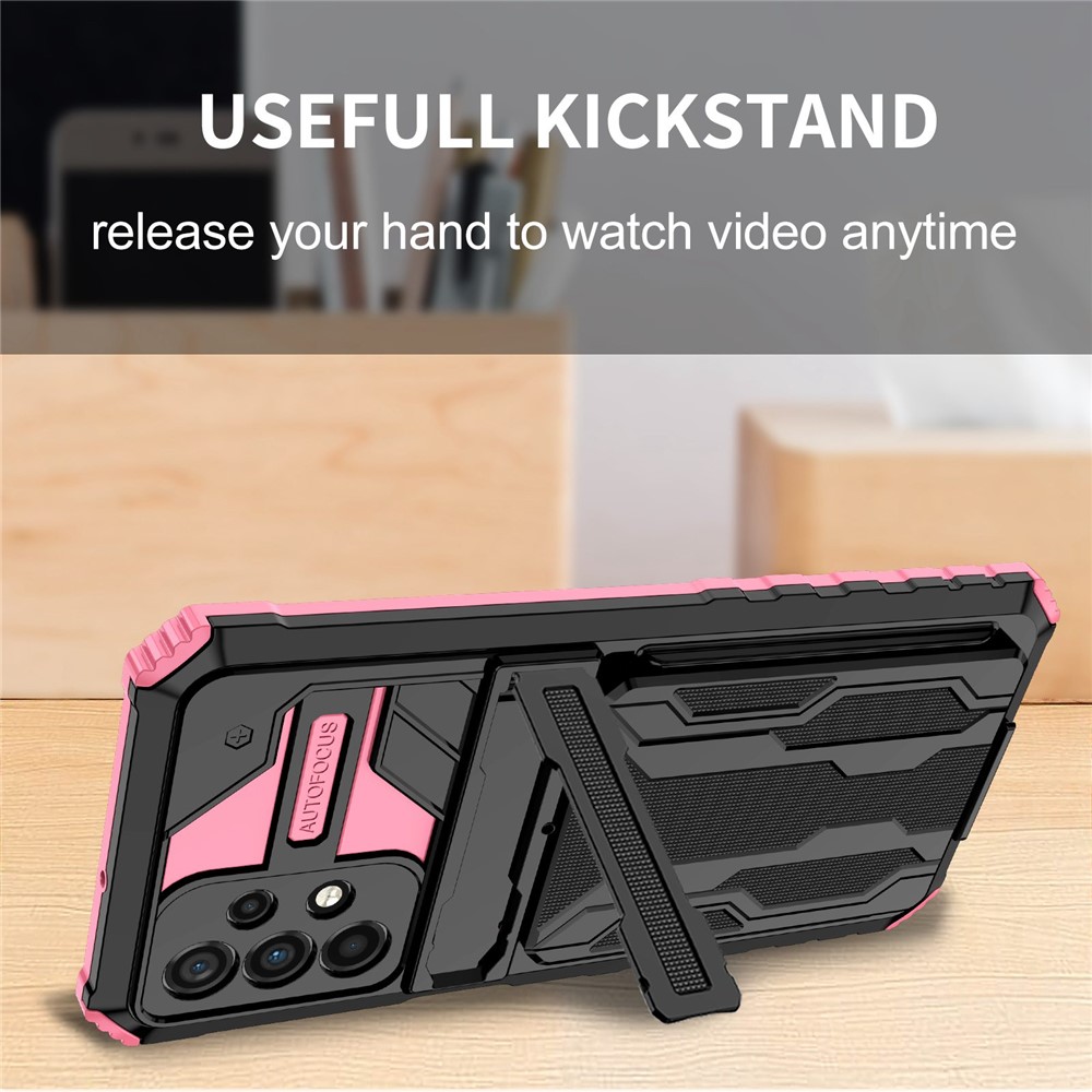 For Samsung Galaxy A23 4G Phone Cover Detachable Card Holder Design Hard PC+Soft TPU Phone Case with Kickstand - Pink-7