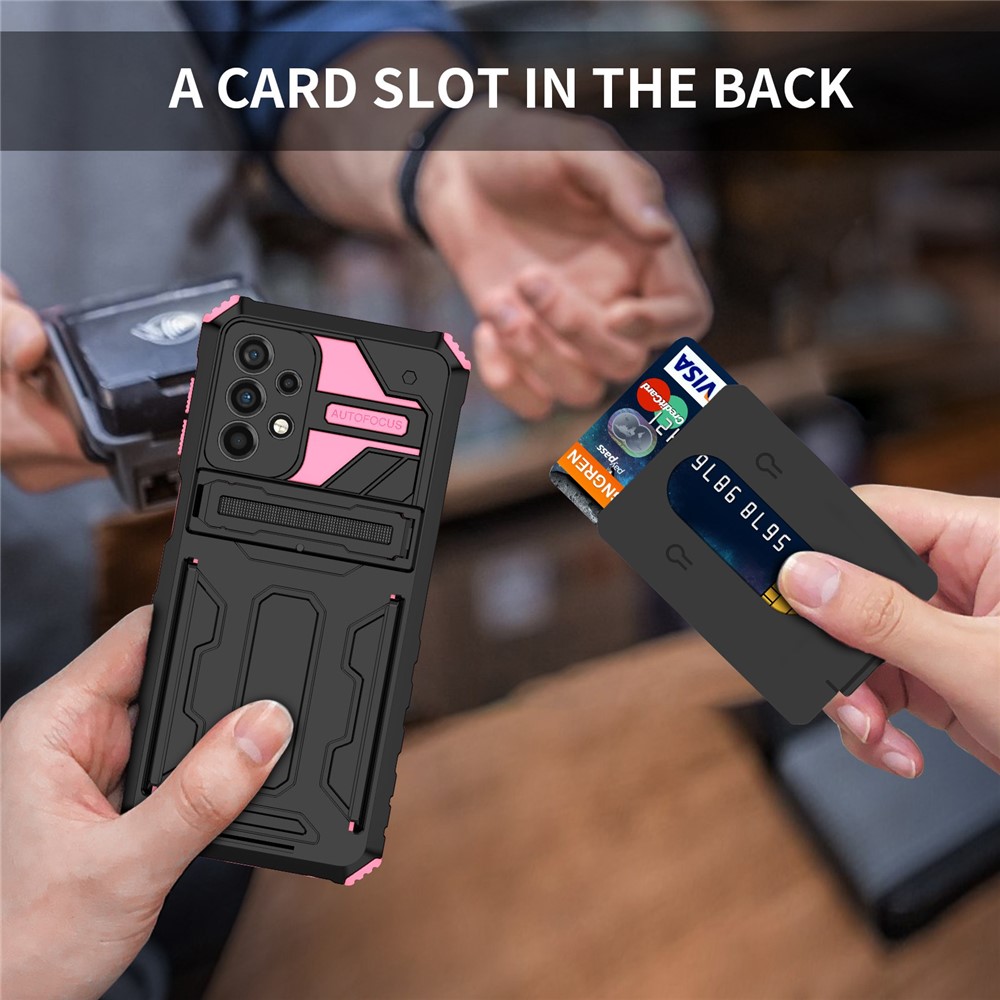 For Samsung Galaxy A23 4G Phone Cover Detachable Card Holder Design Hard PC+Soft TPU Phone Case with Kickstand - Pink-8