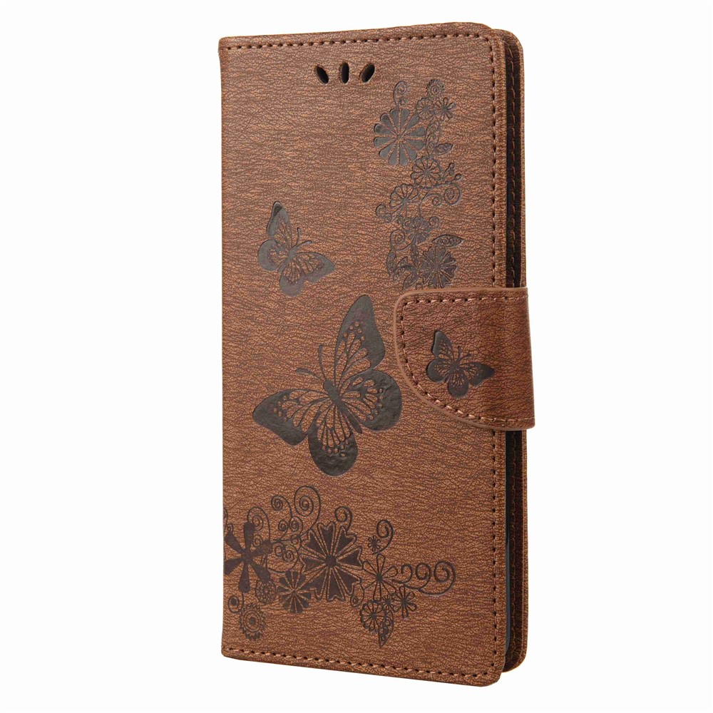 For Samsung Galaxy M53 5G Wallet Case Butterfly Flower Imprinted PU Leather Stand Flip Protective Cover with Hand Strap - Brown-5