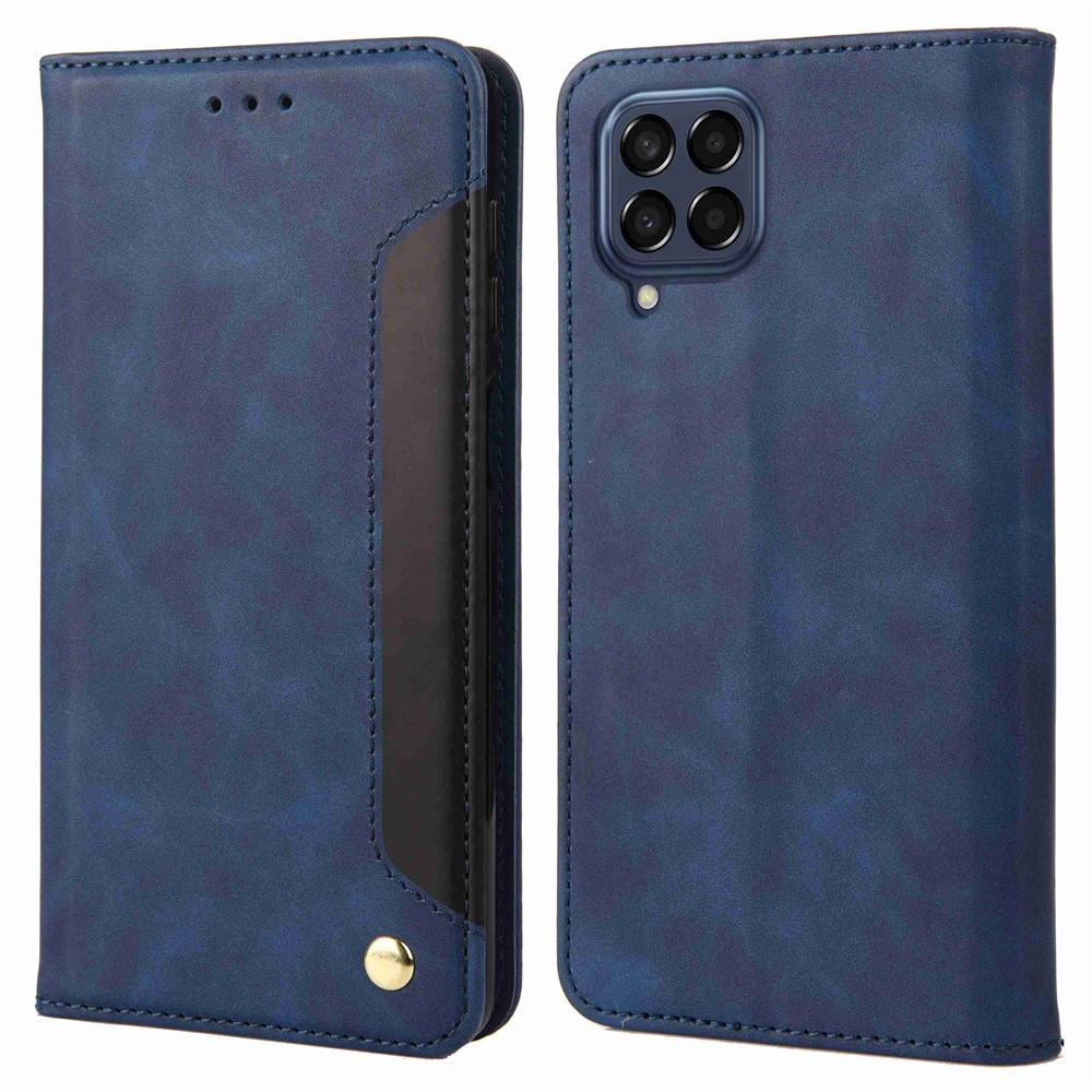 Pour Samsung Galaxy M53 5G Épisser PU Cuir pu Skin-touch Feel Byle Stand Absorption Magnétique Couverture de Portefeuille Flip Flio Flip Couvrette - Bleu