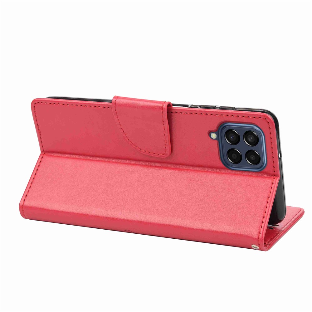 For Samsung Galaxy M53 5G Imprinted Butterflies Flowers PU Leather Flip Case Wallet Style Stand Shockproof Protective Cover with Strap - Red-4