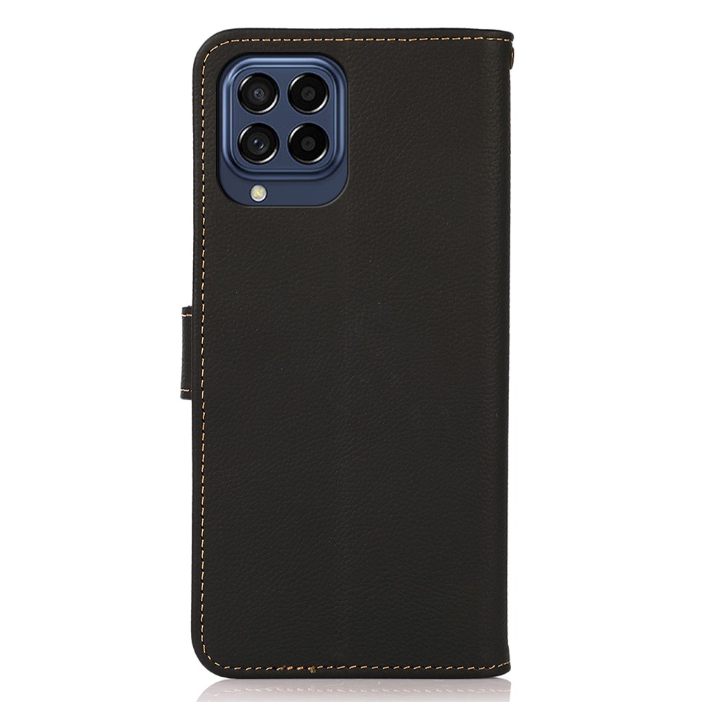 KHAZNEH for Samsung Galaxy M53 5G Genuine Leather Flip Cover RFID Blocking Wallet Style Stand Book Folio Folding Case - Black-8