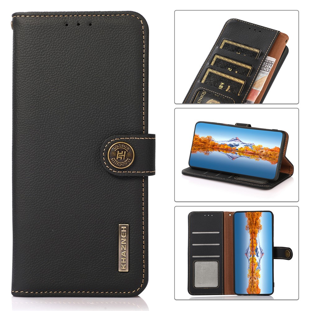 KHAZNEH for Samsung Galaxy M53 5G Genuine Leather Flip Cover RFID Blocking Wallet Style Stand Book Folio Folding Case - Black-9