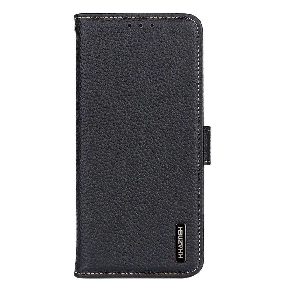 KHAZNEH for Samsung Galaxy M53 5G Genuine Leather Flip Magnetic Wallet Case Litchi Texture Anti-Slip Protective Stand Book Folio Cover - Black-6