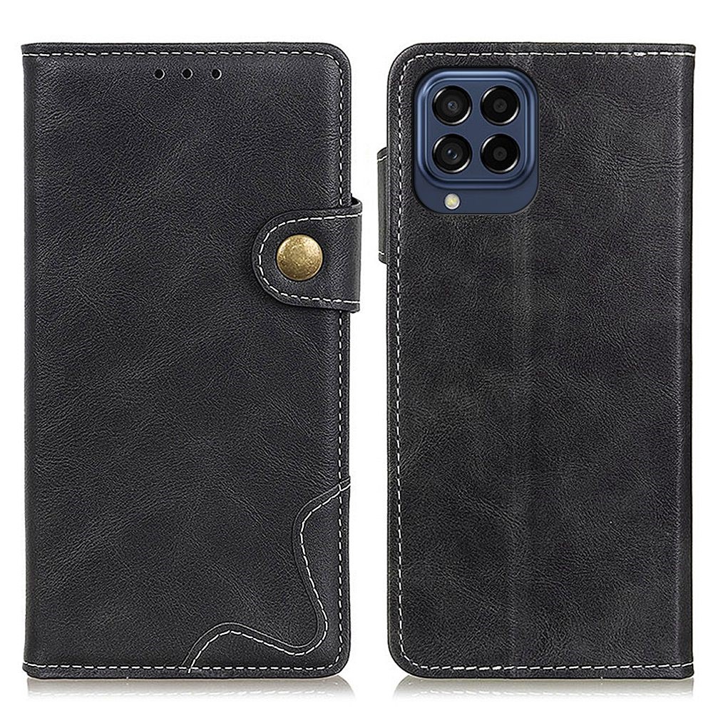 For Samsung Galaxy M53 5G PU Leather S-shaped Texture Stylish Phone Case Wallet Design Soft TPU Shockproof Protective Stand Flip Cover - Black-1