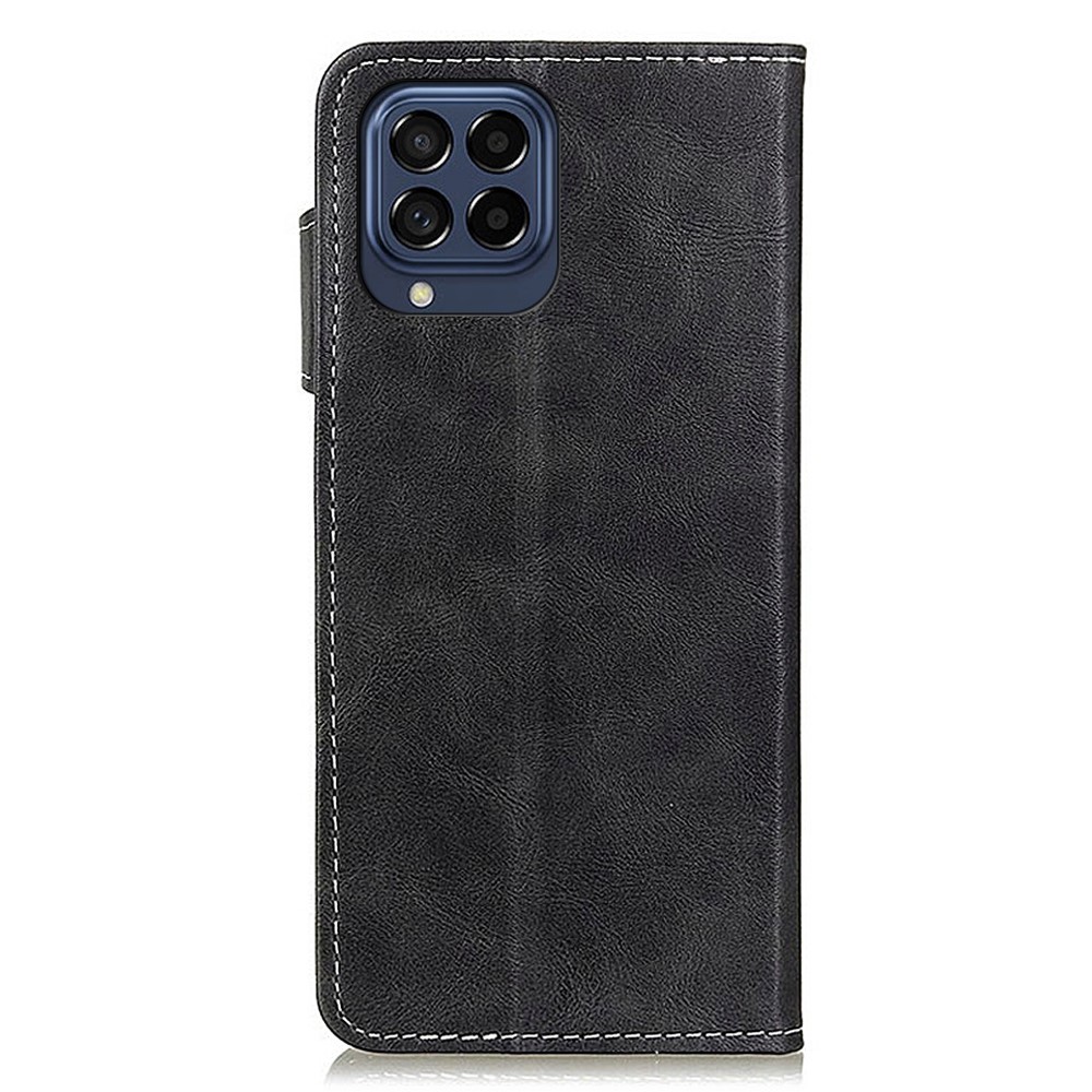 For Samsung Galaxy M53 5G PU Leather S-shaped Texture Stylish Phone Case Wallet Design Soft TPU Shockproof Protective Stand Flip Cover - Black-8