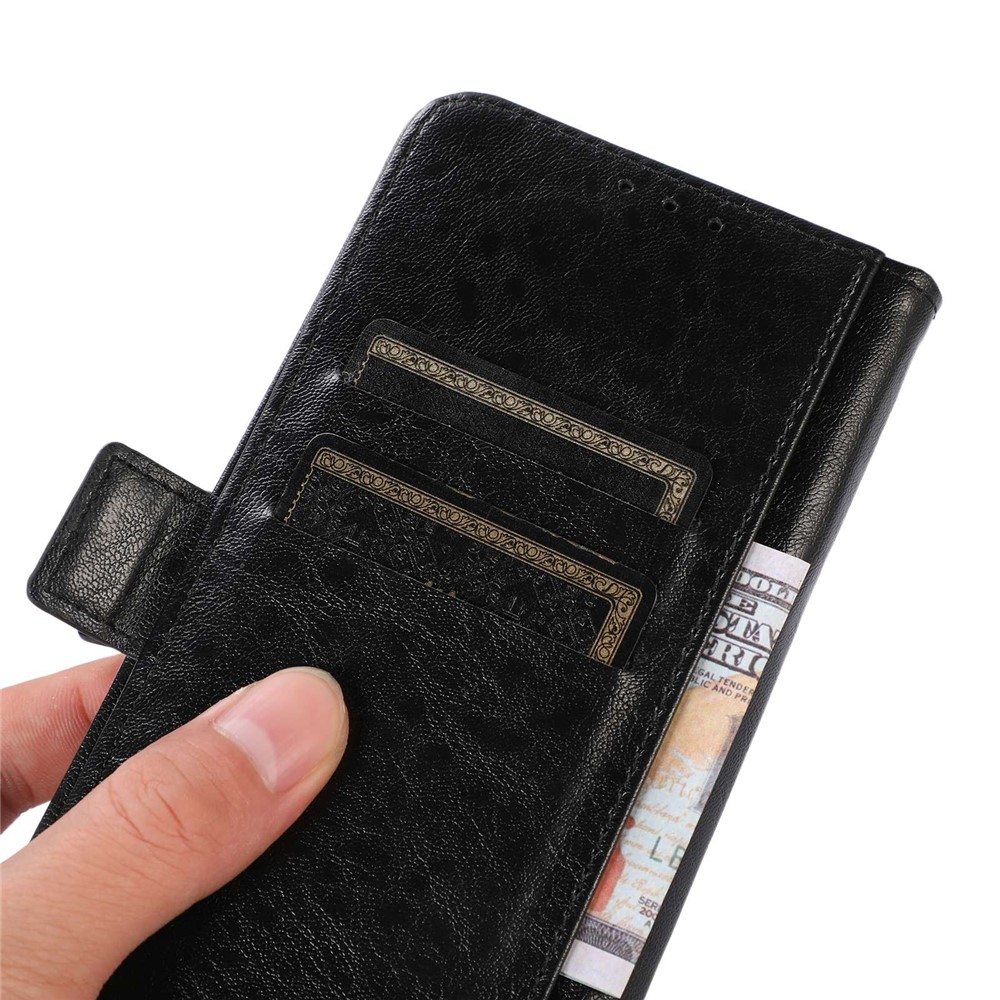 For Samsung Galaxy M53 5G Stand Phone Case Crazy Horse Texture PU Leather Magnetic Closure Flip Wallet Cover - Black-5