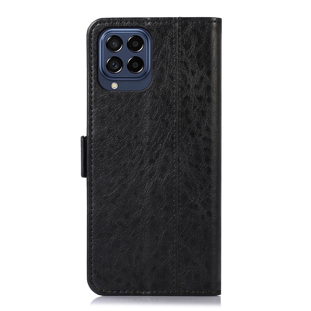 For Samsung Galaxy M53 5G Stand Phone Case Crazy Horse Texture PU Leather Magnetic Closure Flip Wallet Cover - Black-7