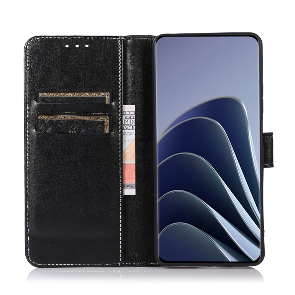 For Samsung Galaxy M53 5G Leather Crazy Horse Texture Wallet Case Hands-Free Stand Magnetic Protect Folio Cover - Black-2