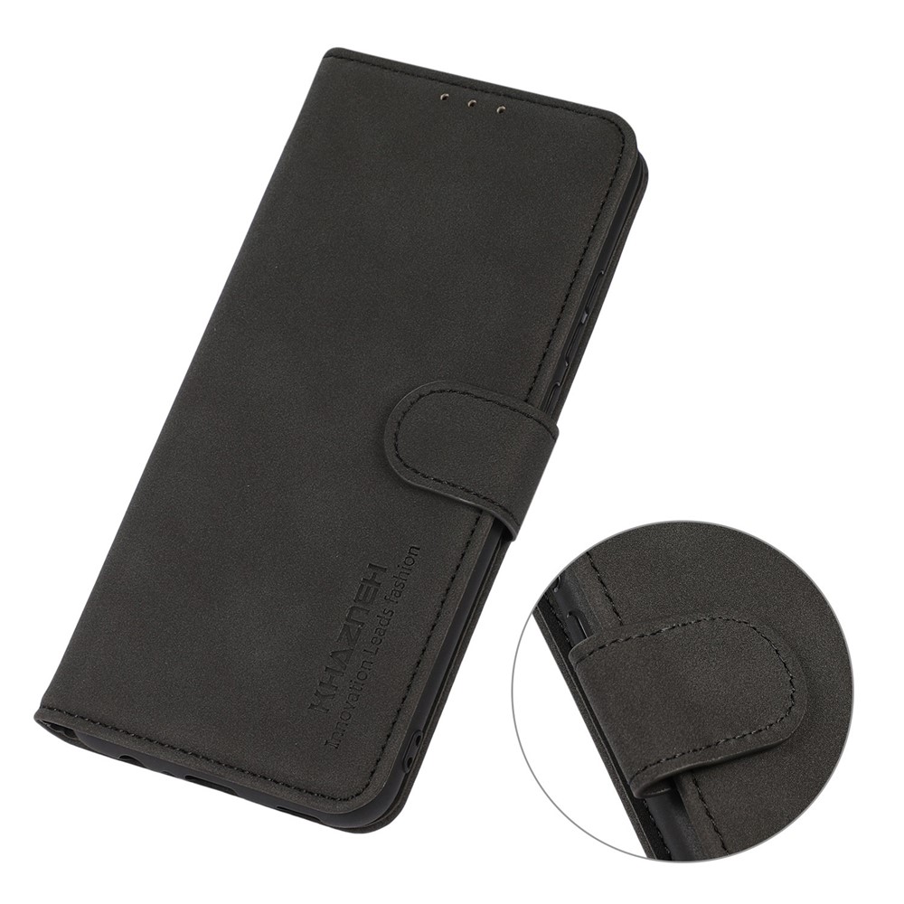 KHAZNEH For Samsung Galaxy M53 5G Flip Magnetic Wallet-Style Phone Case Textured PU Leather Stand Folio Cover - Black-4