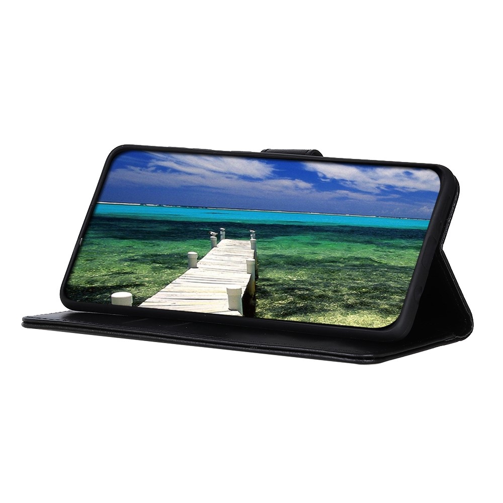 For Samsung Galaxy M53 5G PU Leather Flip Stand Phone Case Three-color Decor Magnetic Wallet-Style Full Body Protective Cover - Black-3