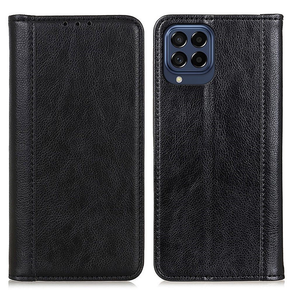 For Samsung Galaxy M53 5G Litchi Texture Split Leather Wallet Case Stand Magnetic Auto Closing Shockproof Flip Cover - Black-1