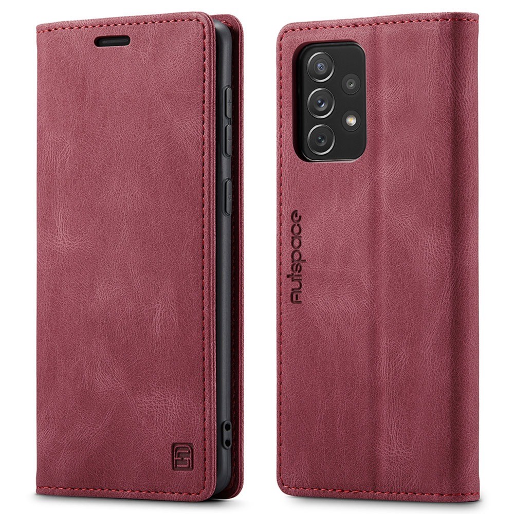 AUTSPACE A01 Series for Samsung Galaxy A72 4G/5G PU Leather Case RFID Blocking Wallet Flip Stand Cover - Red