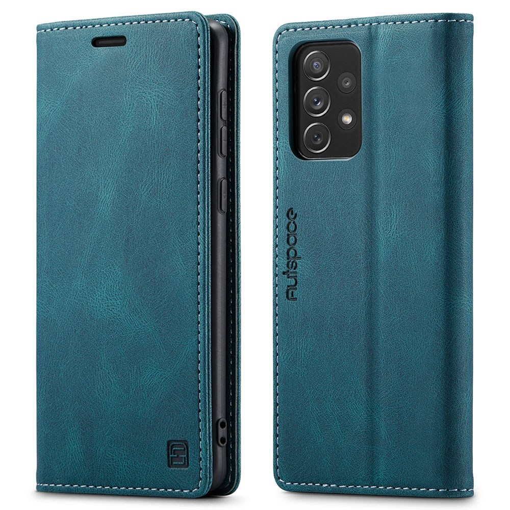 AUTSPACE A01 Series for Samsung Galaxy A72 4G/5G PU Leather Case RFID Blocking Wallet Flip Stand Cover - Blue