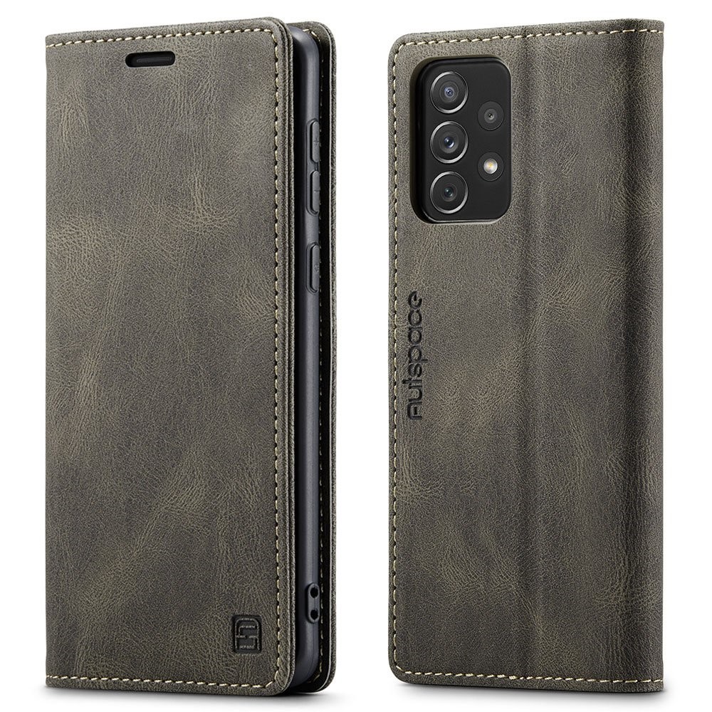 AUTSPACE A01 Series for Samsung Galaxy A72 4G / 5G PU Leather Case RFID Blocking Wallet Flip Stand Cover - Coffee