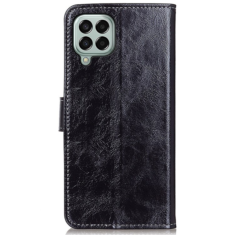 For Samsung Galaxy M33 5G PU Leather Vintage Folding Stand Phone Cover Crazy Horse Texture Anti-Scratch Full Protective Wallet Case - Black-6