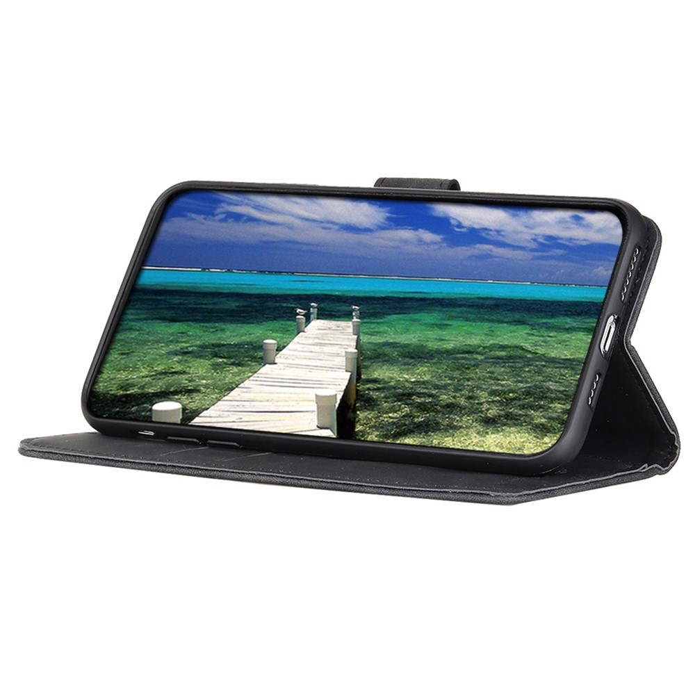 KHAZNEH for Samsung Galaxy M33 5G Vintage PU Leather Wallet Case Viewing Stand Magnetic Closure Shockproof Flip Folio Cover - Black-2