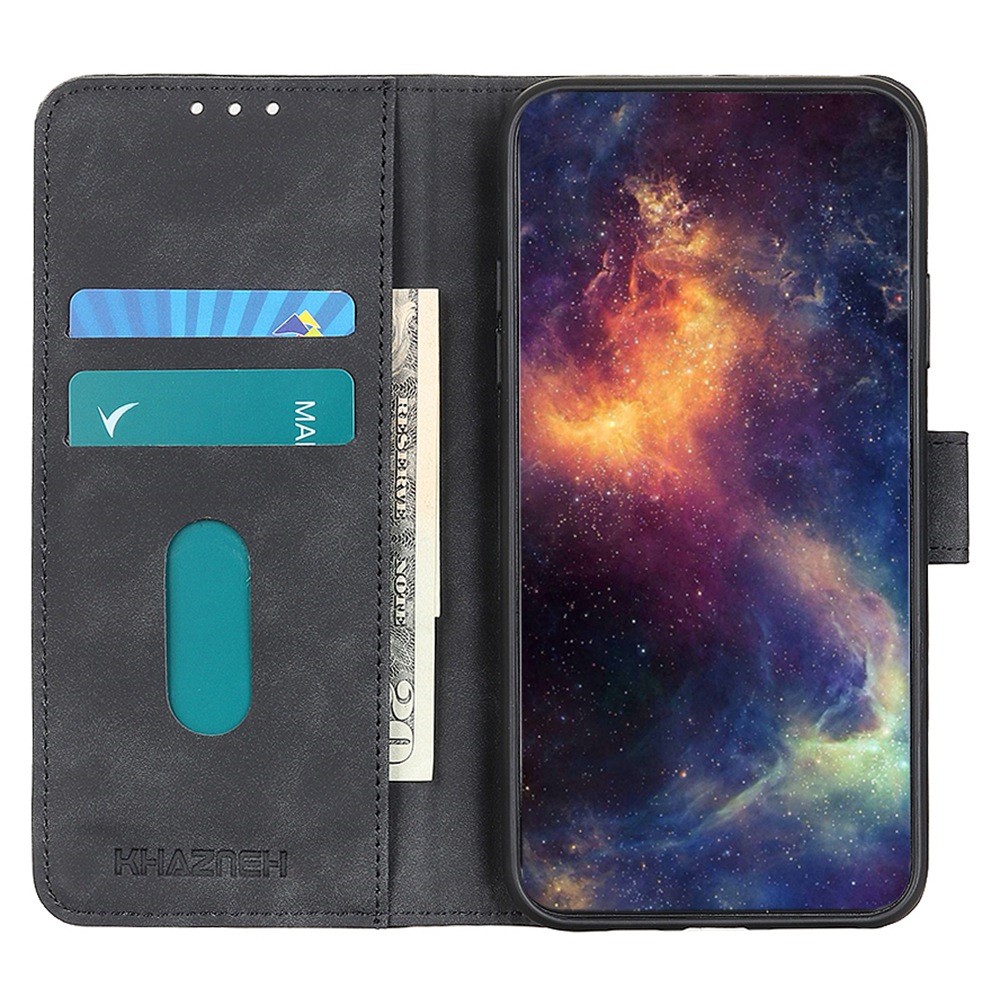 KHAZNEH for Samsung Galaxy M33 5G Vintage PU Leather Wallet Case Viewing Stand Magnetic Closure Shockproof Flip Folio Cover - Black-3