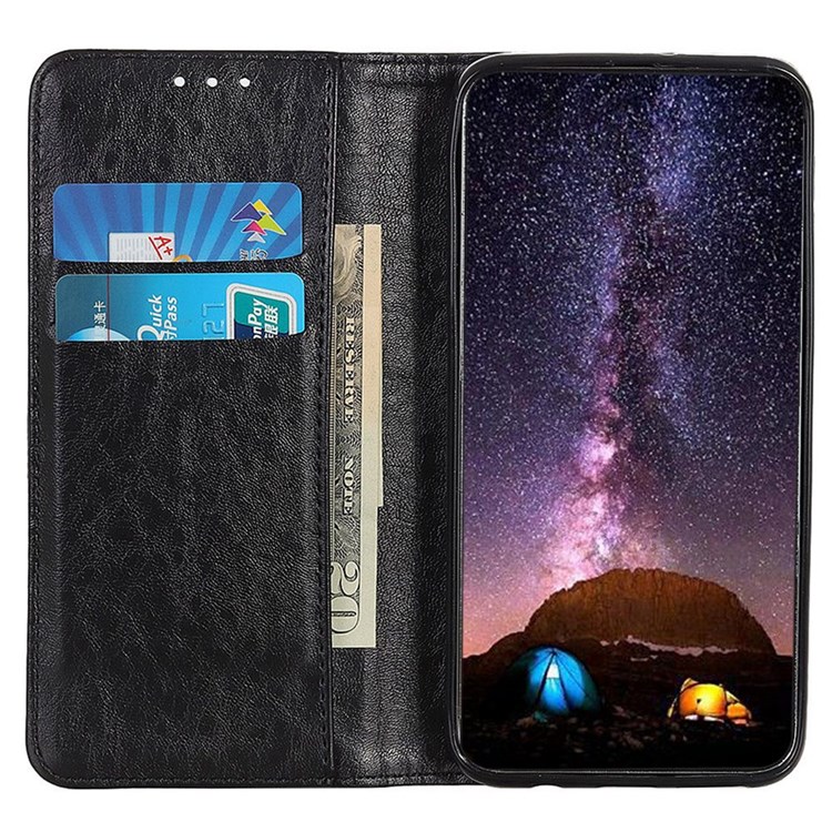 For Samsung Galaxy M33 5G PU Leather Crazy Horse Texture Shockproof Phone Case Magnetic Absorption Stand Wallet Folio Full Protection Cover - Black-3