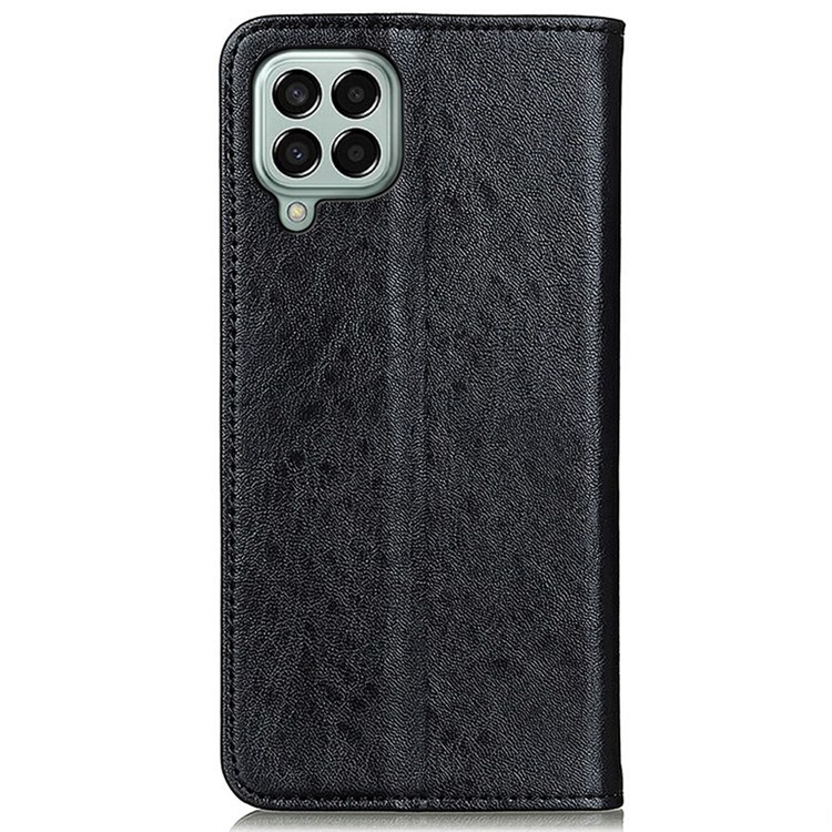 For Samsung Galaxy M33 5G PU Leather Crazy Horse Texture Shockproof Phone Case Magnetic Absorption Stand Wallet Folio Full Protection Cover - Black-6