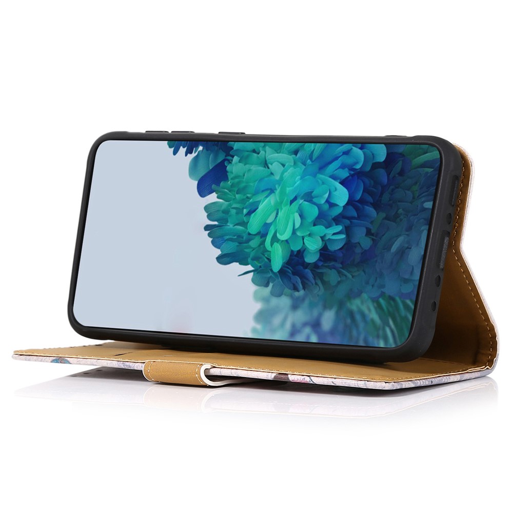 For Samsung Galaxy M33 5G PU Leather Anti-Drop Case Pattern Printing Design Stand Wallet Bookstyle Magnetic Protective Cover - Eiffel Tower and Feather-3