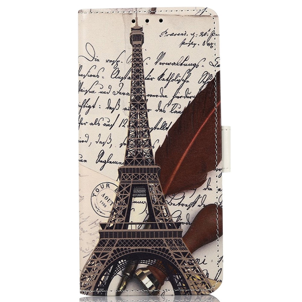 For Samsung Galaxy M33 5G PU Leather Anti-Drop Case Pattern Printing Design Stand Wallet Bookstyle Magnetic Protective Cover - Eiffel Tower and Feather-5