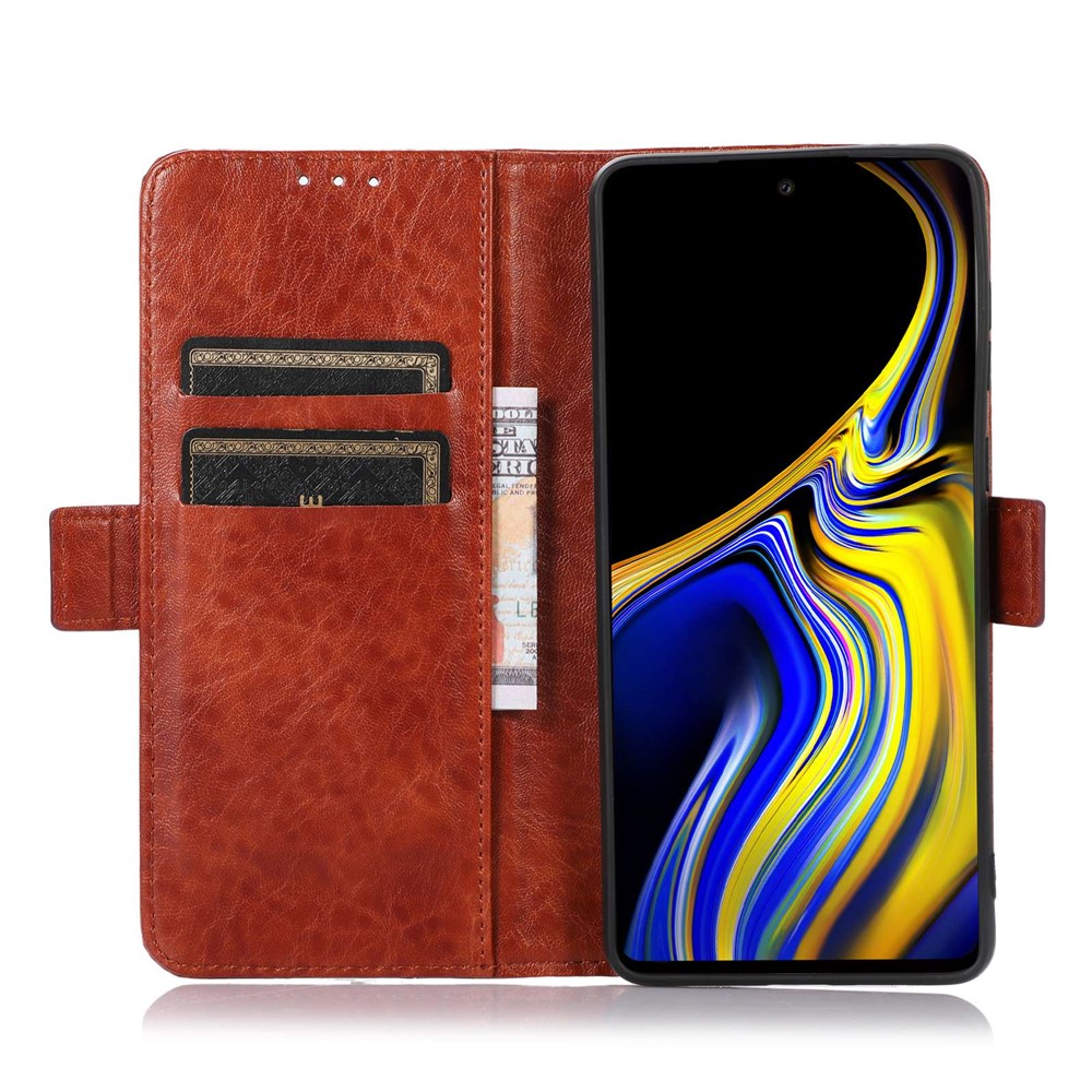 For Samsung Galaxy M33 5G PU Leather TPU Inner Cover Crazy Horse Texture Side Magnetic Buckle Viewing Stand Wallet Purse Case - Brown-2