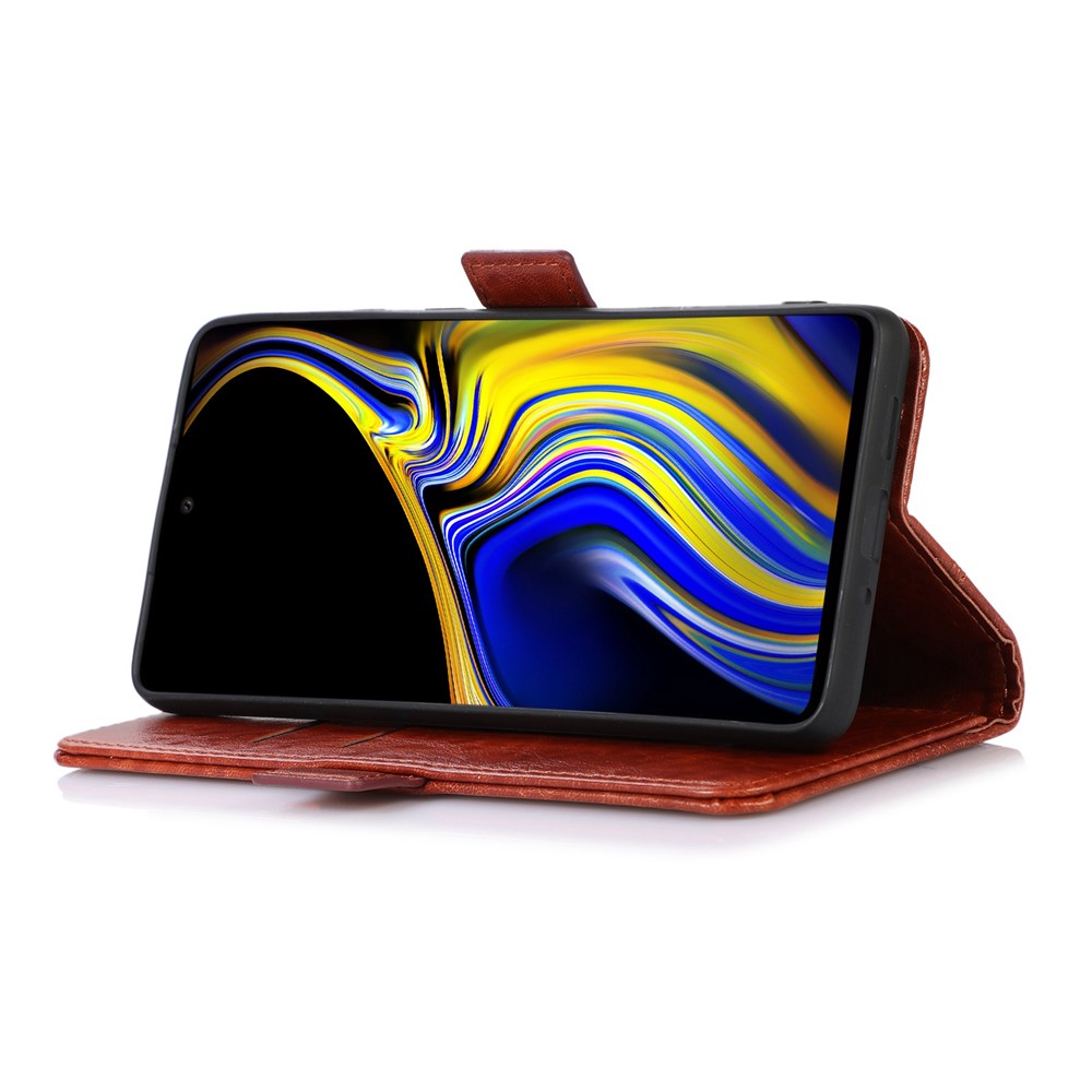 For Samsung Galaxy M33 5G PU Leather TPU Inner Cover Crazy Horse Texture Side Magnetic Buckle Viewing Stand Wallet Purse Case - Brown-3