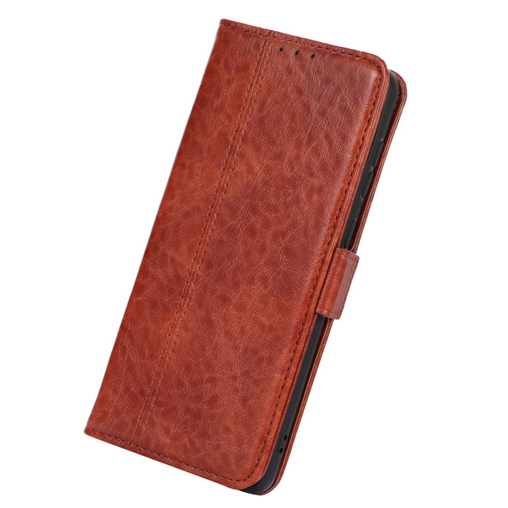 For Samsung Galaxy M33 5G PU Leather TPU Inner Cover Crazy Horse Texture Side Magnetic Buckle Viewing Stand Wallet Purse Case - Brown-5