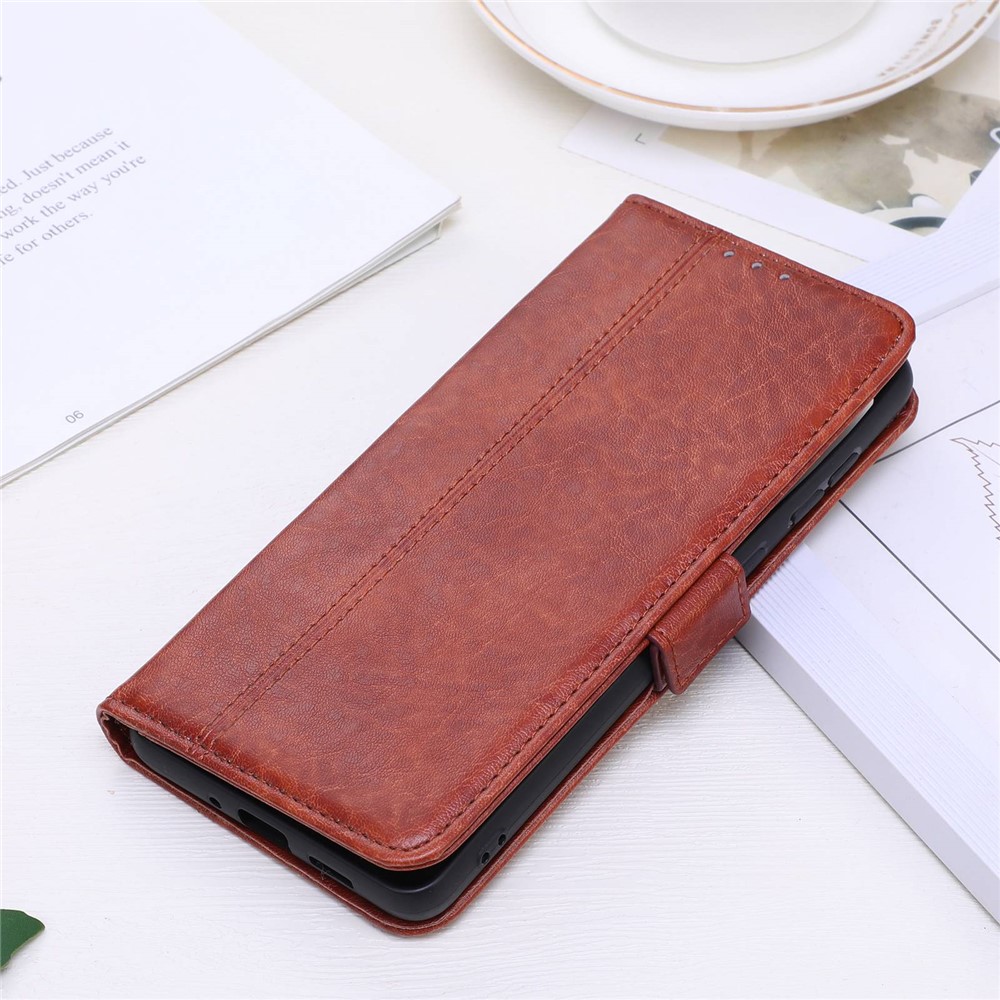For Samsung Galaxy M33 5G PU Leather TPU Inner Cover Crazy Horse Texture Side Magnetic Buckle Viewing Stand Wallet Purse Case - Brown-6