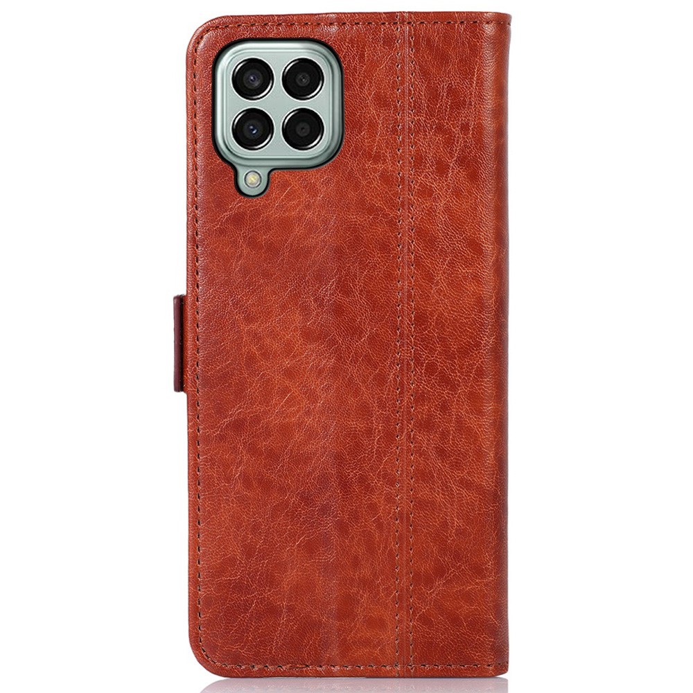 For Samsung Galaxy M33 5G PU Leather TPU Inner Cover Crazy Horse Texture Side Magnetic Buckle Viewing Stand Wallet Purse Case - Brown-8